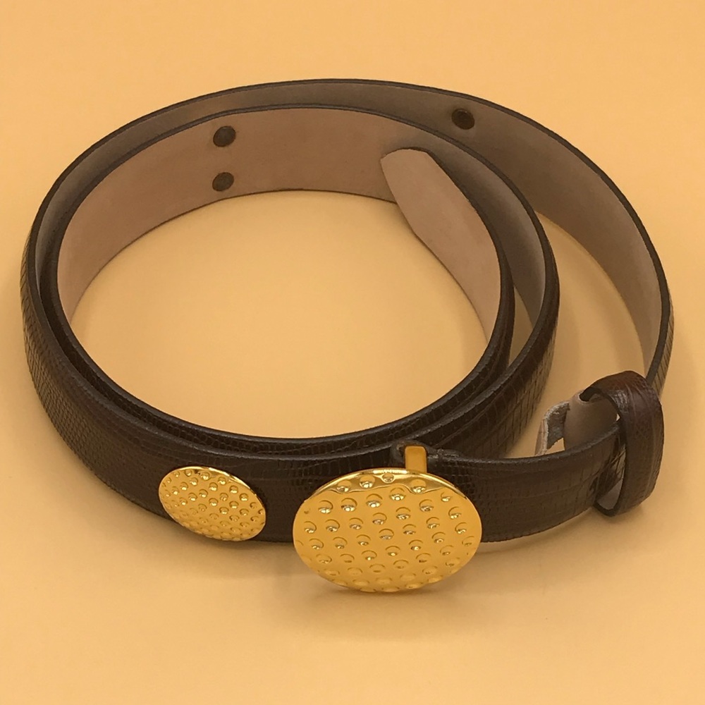 Brown Leather Croc-Embossed Golf-Themed Belt
